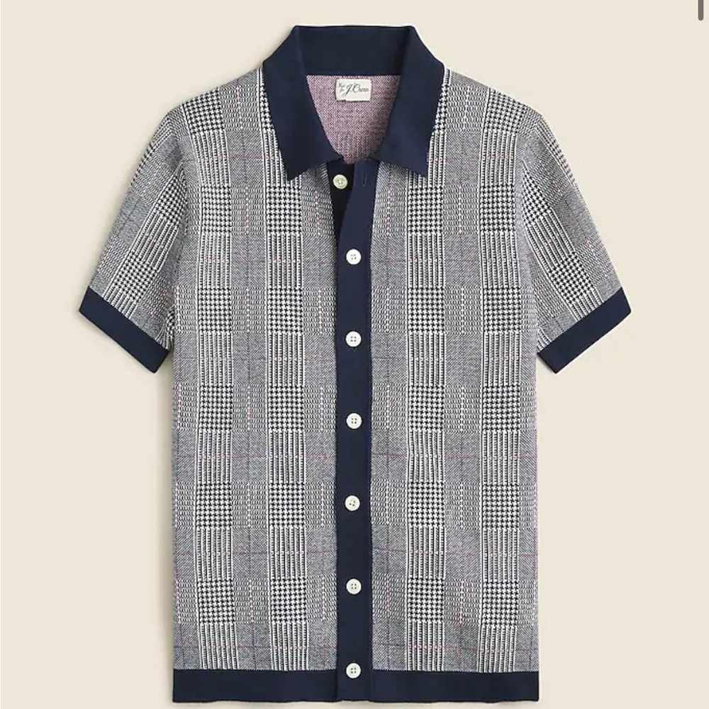 Men's J. Crew Short-sleeve heritage cotton sweater-polo in windowpane jacquard